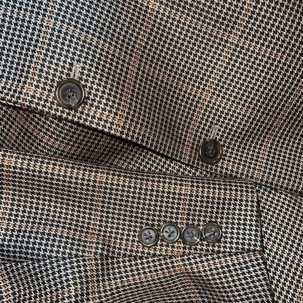 Jos‎ A Bank Blazer Men 42R 55% Silk 45% Camel Hair Houndstooth Windowpane